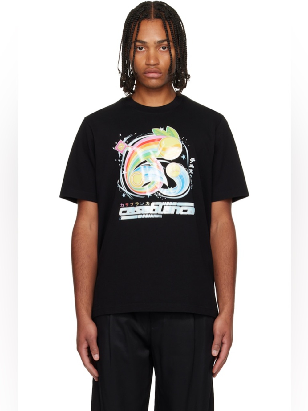 CASABLANCA Black Manga Tennis Ball Short Sleeve T‑shirt Size Small oversized